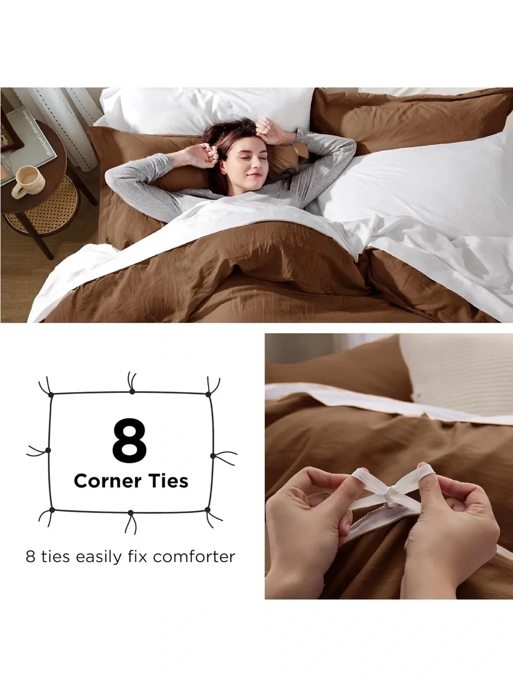 NEW Bedsure Chocolate Brown Duvet Cover. King. 3 Pieces Prewashed Cotton-Like